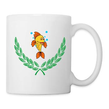 Fische im grünen Lorbeerkranz - Tasse - Weiß - Rechts