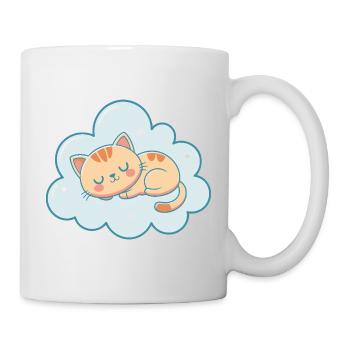 Traumartiges Kätzchen auf pastellfarbener himmelblauer Wolke - Tasse - Weiß - Rechts