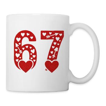 Valentinstag 6-7 Spaß 67 Nummer Valentinstag Sechs - Tasse - Weiß - Rechts