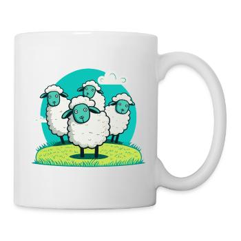 Cartoon lamb on grass round - Mug - white - Right