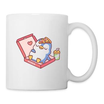 Mignon manchot bleu rassasié après avoir mangé de la pizza drôle - Mug blanc - blanc - Droite