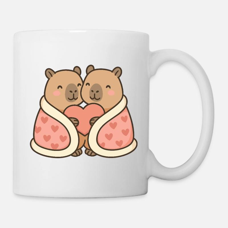 Capybara Couple Snuggled Up – Valentine's Motif - Mug - white