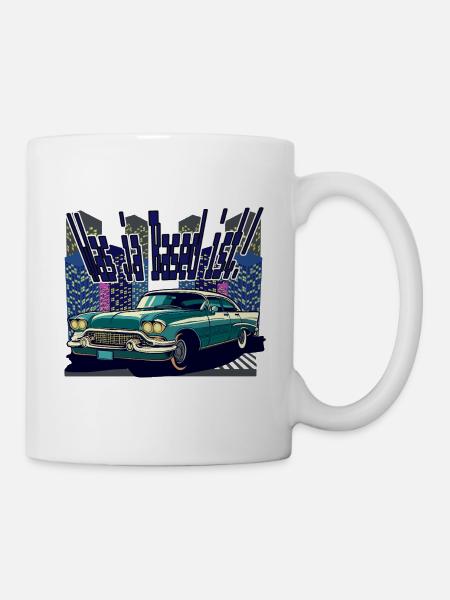 Voiture Retro Neon City Style années 1950 (inspirée !) - Mug blanc - blanc
