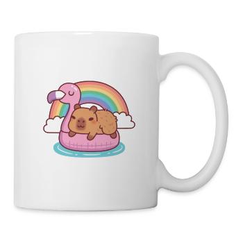 Niedliche Kapybara chillt auf Flamingo-Float-Regenbogen - Tasse - Weiß - Rechts