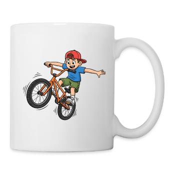 BMX Junge Cartoon Fahrrad Stunt - Tasse - Weiß - Rechts