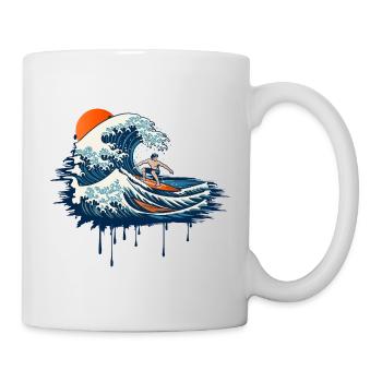 Dynamische Surf Illustration auf kraftvoller Welle - Tasse - Weiß - Rechts