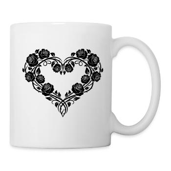 Rosen Herz Ornament – Romantisches Floral Design - Tasse - Weiß - Rechts