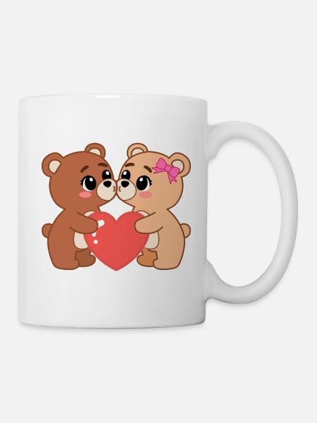 Teddybären verliebt mit Herz - Tasse - Weiß