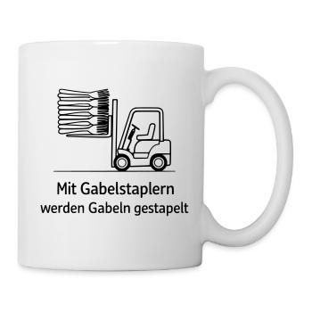 gabelstapler wortwitz gabel stapeln - Tasse - Weiß - Rechts