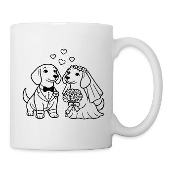 Hochzeit der Dackel Minimalistisch Line Art - Tasse - Weiß - Rechts