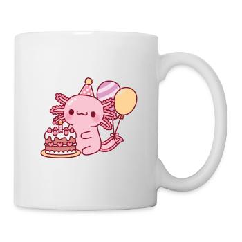 Cute Axolotl With Birthday Cake and Balloons - Mug - white - Right
