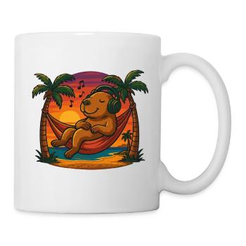 Entspannende Capybara-Hängematte Sonnenuntergangsmusik-Kopfhörer - Tasse - Weiß - Rechts