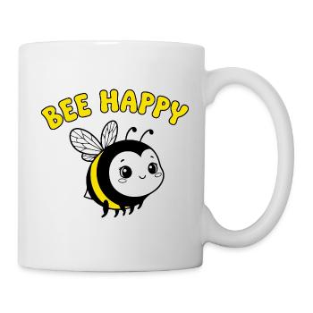 Bee Happy – Cute Cartoon Bee in Yellow Black - Mug - white - Right