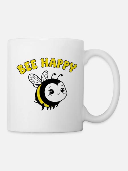 Bee Happy – Mignonne abeille dessinée en jaune noir - Mug blanc - blanc