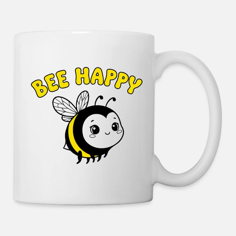 Bee Happy – Mignonne abeille dessinée en jaune noir - Mug blanc - blanc