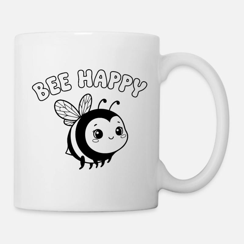 Bee Happy – Cute Bee Lineart Noir Blanc - Mug blanc - blanc