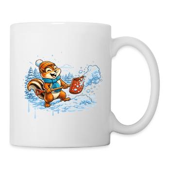 Streifenhörnchen beim Schneeschippen – Winterspaß - Tasse - Weiß - Rechts