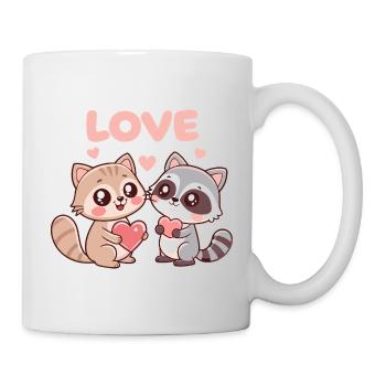 Duo Cats and Raccoons Hearts of Love - Mug - white - Right