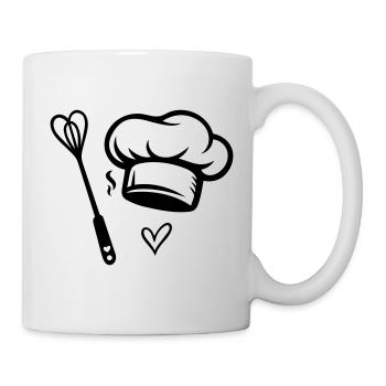 Kochmütze & Herz- Schneebesen - Kochen mit Liebe - Tasse - Weiß - Rechts