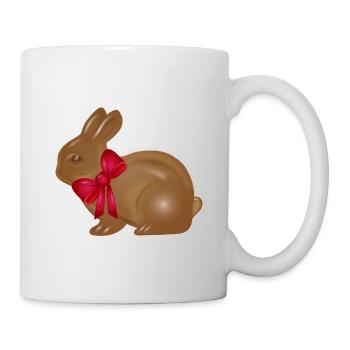 Schokoladen-Osterhase mit roter Schleife Motiv - Tasse - Weiß - Rechts