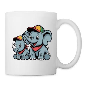 Cute Elephant and Rhinoceros – Cute Animal Friends - Mug - white - Right