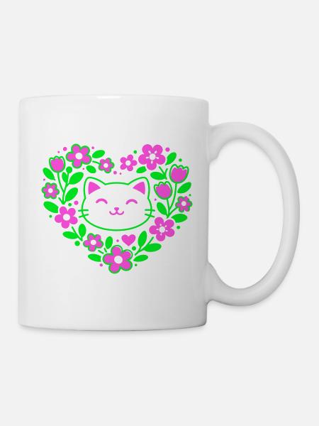 Flower-Heart-Cat - Tasse - Weiß