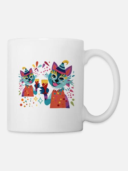 Kuschelige Partykatzen Neonfarben - Tasse - Weiß