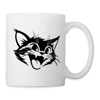 Lachende Katze | Lustiges Katzen T-Shirt - Tasse - Weiß - Rechts