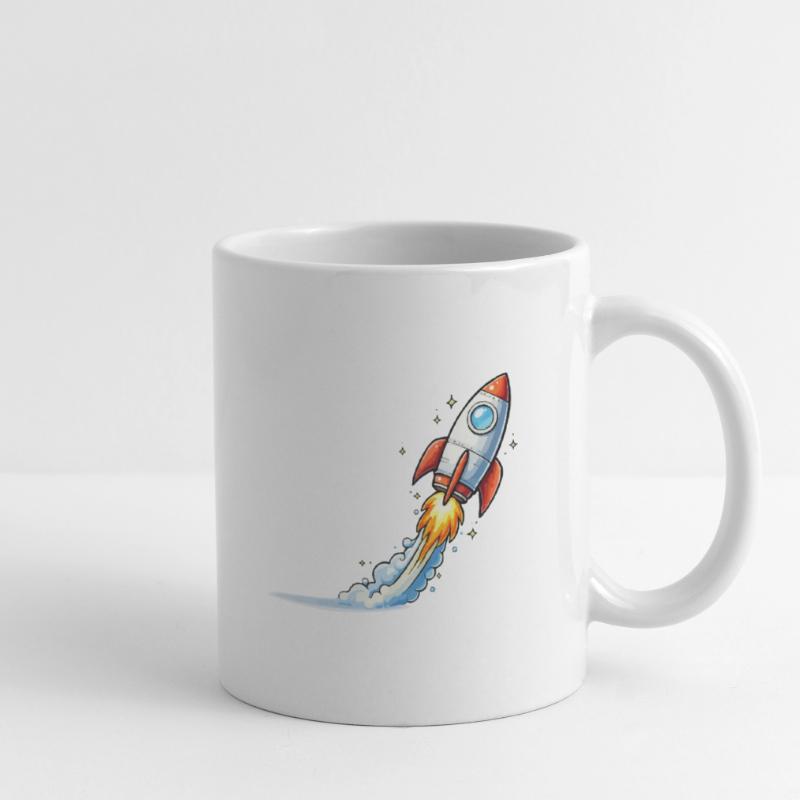 Conception de dessins animés Rocket Launch Mug blanc