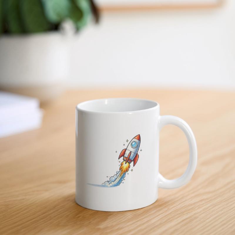 Conception de dessins animés Rocket Launch Mug blanc
