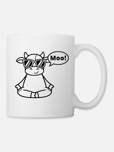 Yoga Vache Méditation Moo Vecteur de bande dessinée - Mug blanc - blanc