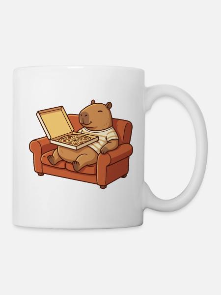 Capybara Sofa Pizza gemütliches Tierdesign - Tasse - Weiß