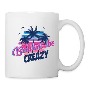 Plages folles Palmier Coucher de soleil néon - Mug blanc - blanc - Droite