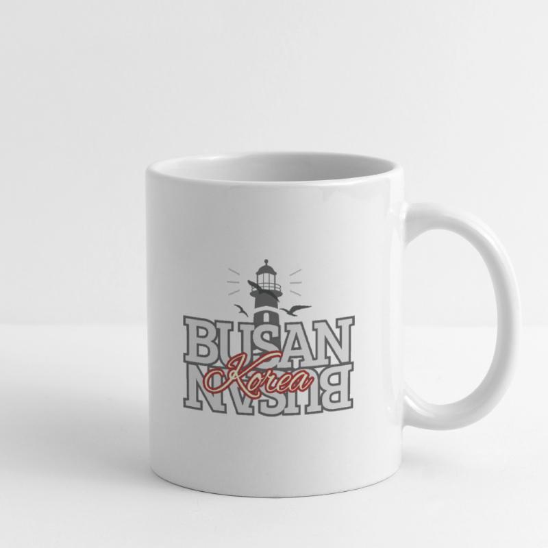 Conception typographique du phare de Busan, Corée Mug blanc
