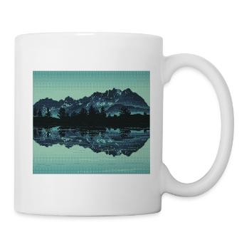 Lac Montagne Pixel Art rétro - Mug blanc - blanc - Droite