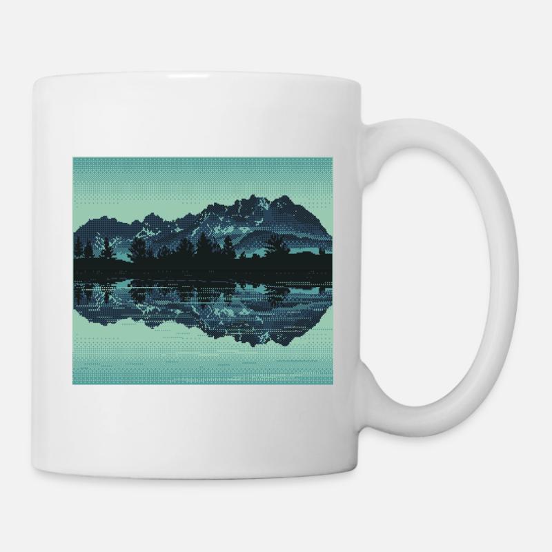 Retro Pixel Art Mountain Lake - Mug - white