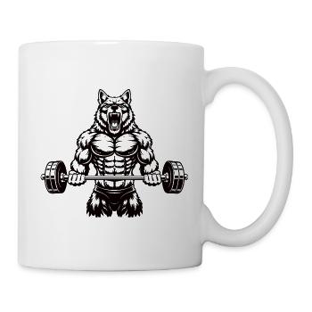Loup puissant avec haltère - Mug blanc - blanc - Droite