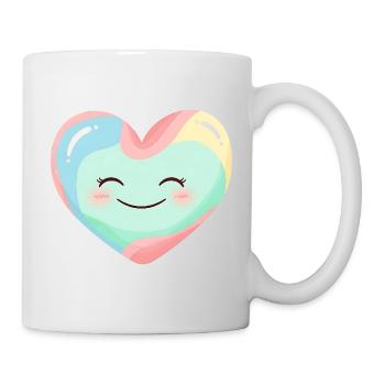 Arc-en-ciel souriant au cœur pastel - Mug blanc - blanc - Droite