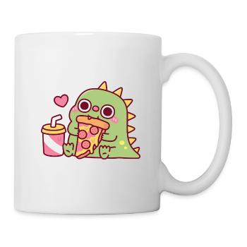 Süßer Dinosaurier liebt Peperoni-Pizza-Stück - Tasse - Weiß - Rechts