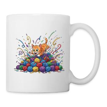 Kittens between colorful balls of yarn - Mug - white - Right