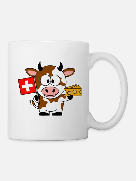 Kuh mit Schweizer Flagge Käse - Tasse - Weiß