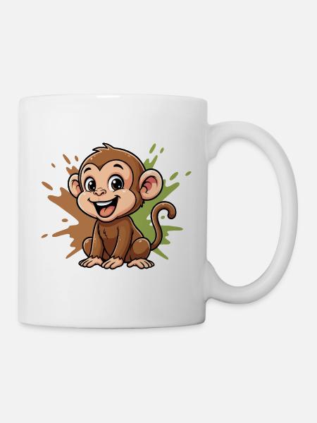 Fröhlicher Affe Cartoon Farbspritzer - Tasse - Weiß