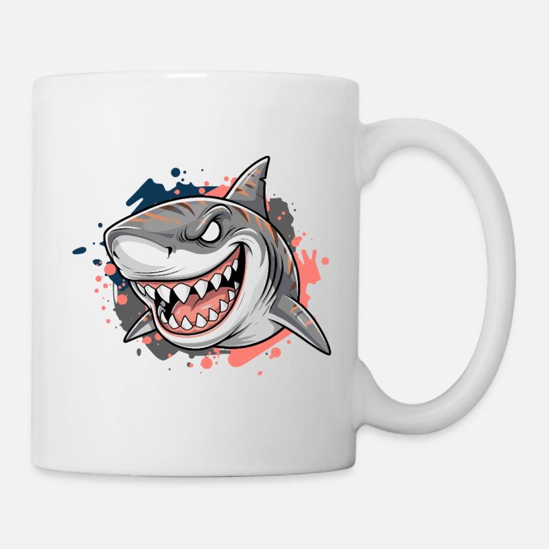 Wütender Hai Graffiti Druck - Tasse - Weiß