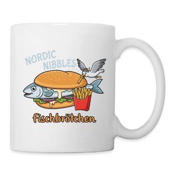 Lustiges Fischbrötchen Küstenhumor Nordsee - Tasse - Weiß - Rechts