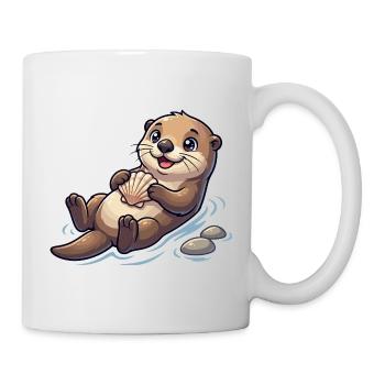 Otter mit Muschel am Strand - Tasse - Weiß - Rechts