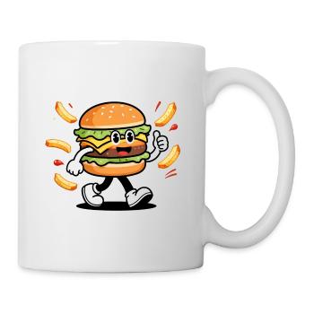 Energiegeladener und gourmetischer Cartoon-Burger - Tasse - Weiß - Rechts