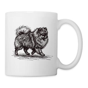 Zwergspitz Sketch – Minimalistisches Hund Design - Tasse - Weiß - Rechts