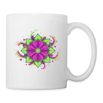 Farbenfrohe Mandala Blüte - Tasse - Weiß - Rechts