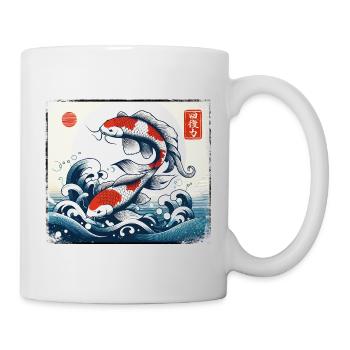 Koi Carp Cresting Waves Japanese Art Japan Fan - Mug - white - Right
