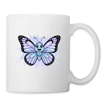 Blauer Schmetterling Spritzkunst - Tasse - Weiß - Rechts